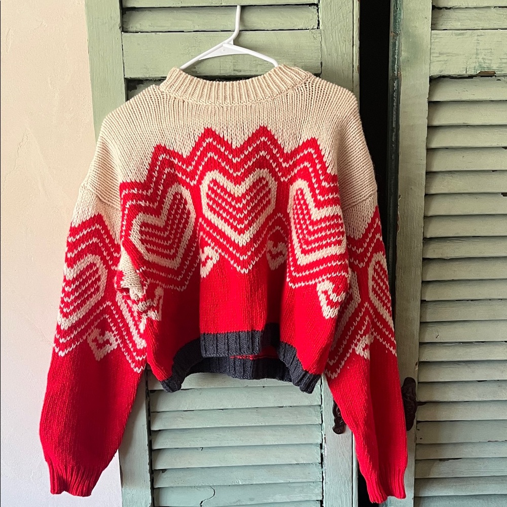 Free People Red and Cream Women's Sweater. Size M